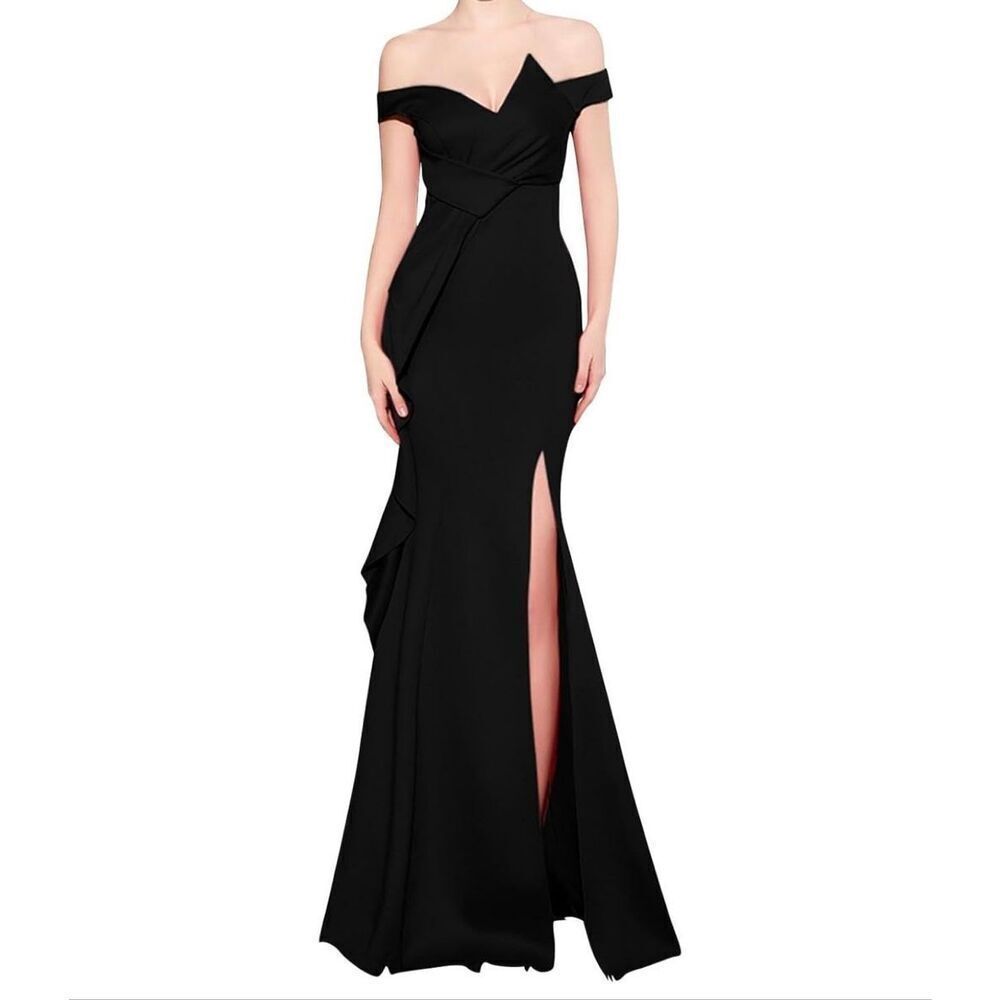 Kalinnu Women’s Black Off Shoulder Formal Long Maxi Dress Prom Sz XS NEW